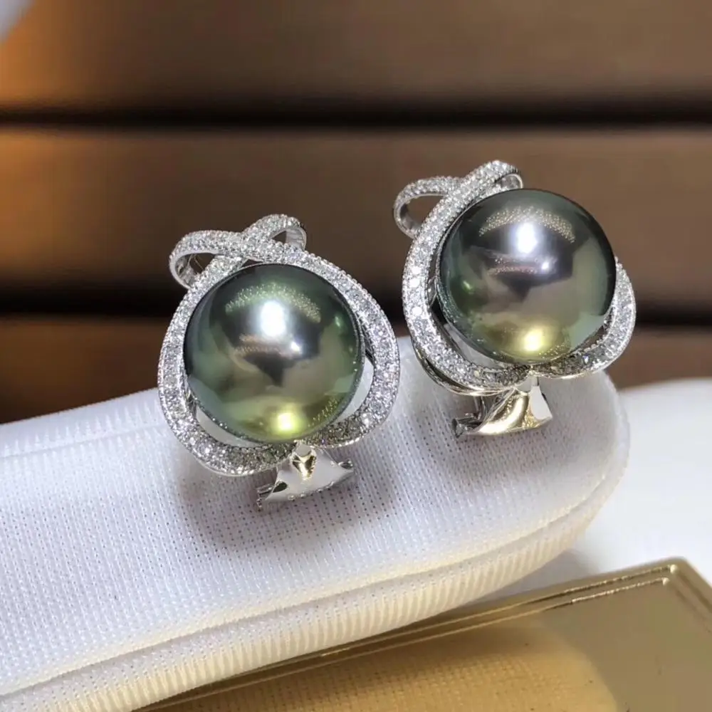 Fine Jewelry Pure 18 K White Gold 10-11mm Natural 10mm Tahiti Round Pearl Earrings for Women | Украшения и аксессуары