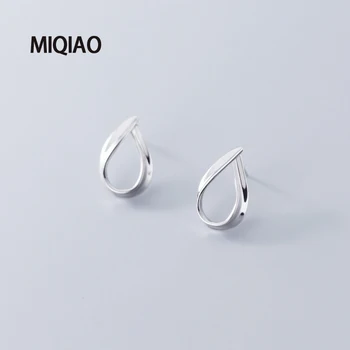 

MIQIAO 925 Sterling Silver Earrings Female Korean Minimalism Version Of The Smooth Pleated Hollow Water Droplets Fashion Jewelry