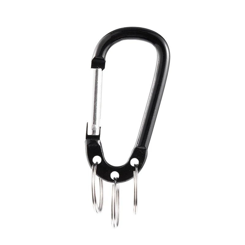 

3-separate key rings attached D-ring carabiner, key ring with snap hook, black