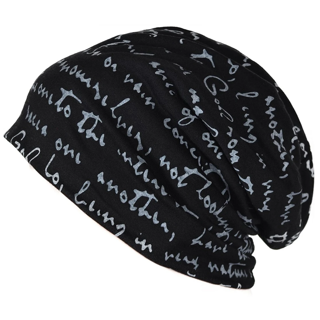 

Unisex Beanie Baggy Thin Hip-hop Print Skull cap (black)