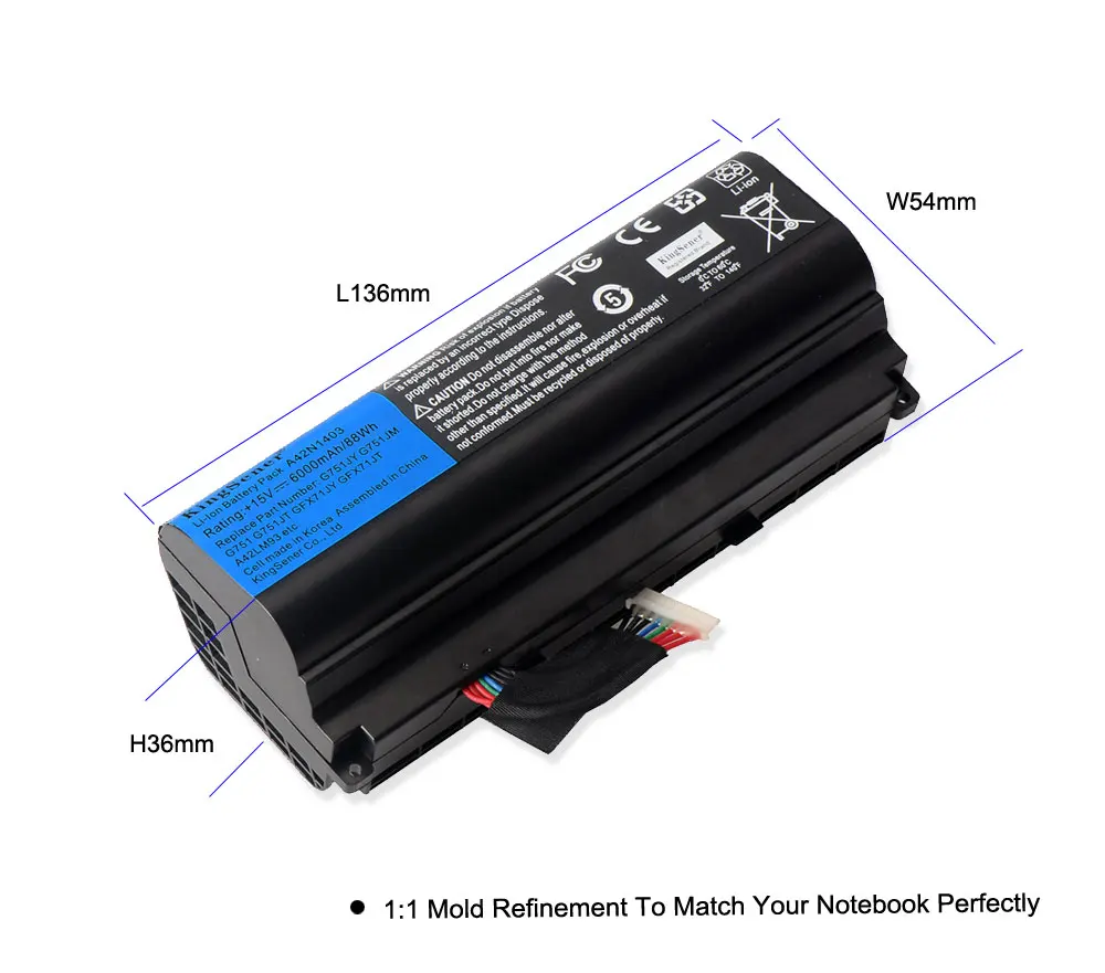 Kingsener-bateria do Portátil para Asus Rog 15v 6000mah A42n1403 G751 G751jy G751jm G751jt Gfx71 Gfx71jy Gfx71jt A42lm9h 88h Lm93 - Imagem 4