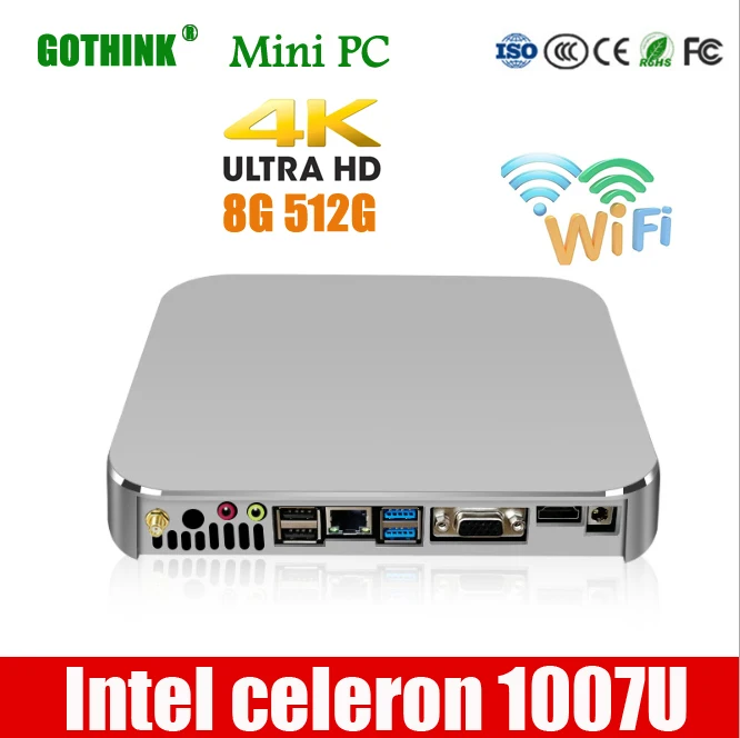 Мини-ПК GOTHINK с Wi-Fi Intel celeron 1007U 8 ГБ 512 два ядра 1 5 ГГц XP WIN7/8/10 LINUX OS 4K HDMI карманный ПК 300 м