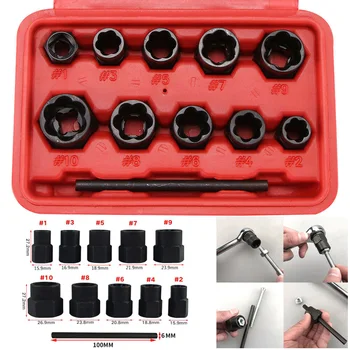 

Tool Nut Remover Threading Removal Kit Set Extraction Rounded Locking 11pcs