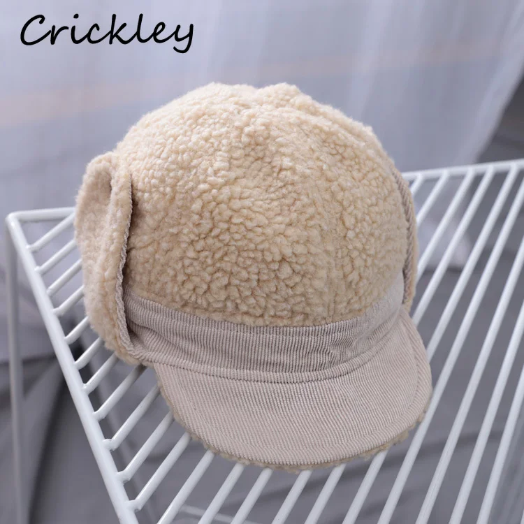 

2-7 Years Children Winter Beret Warm Lambswool Corduroy Cap for Boys Girls Outdoor Ear Protector Windproof Climbing Kids Hat