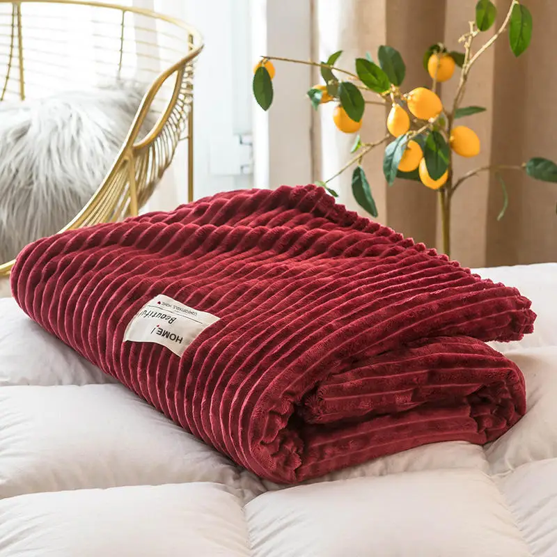 Blankets for Beds Solid Yellow Color Soft Warm 300GSM Square Flannel Blanket On the Bed Thickness Throw Blanket