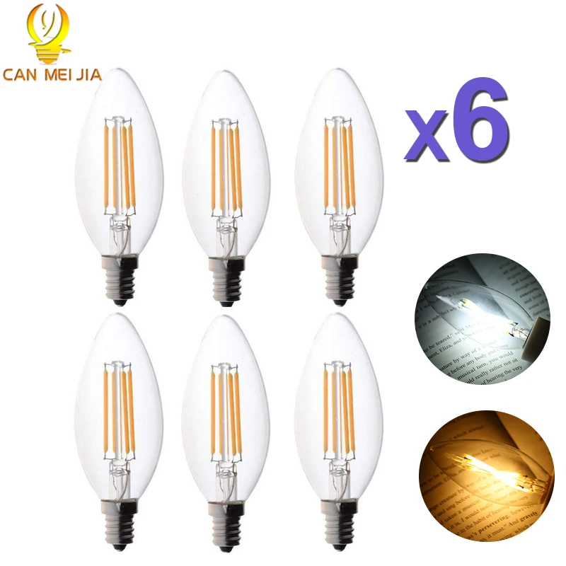6 шт./компл. Ретро C35 E14 Led свеча лампа 2 Вт 4 220 В диммируемая Светодиодная винтажная