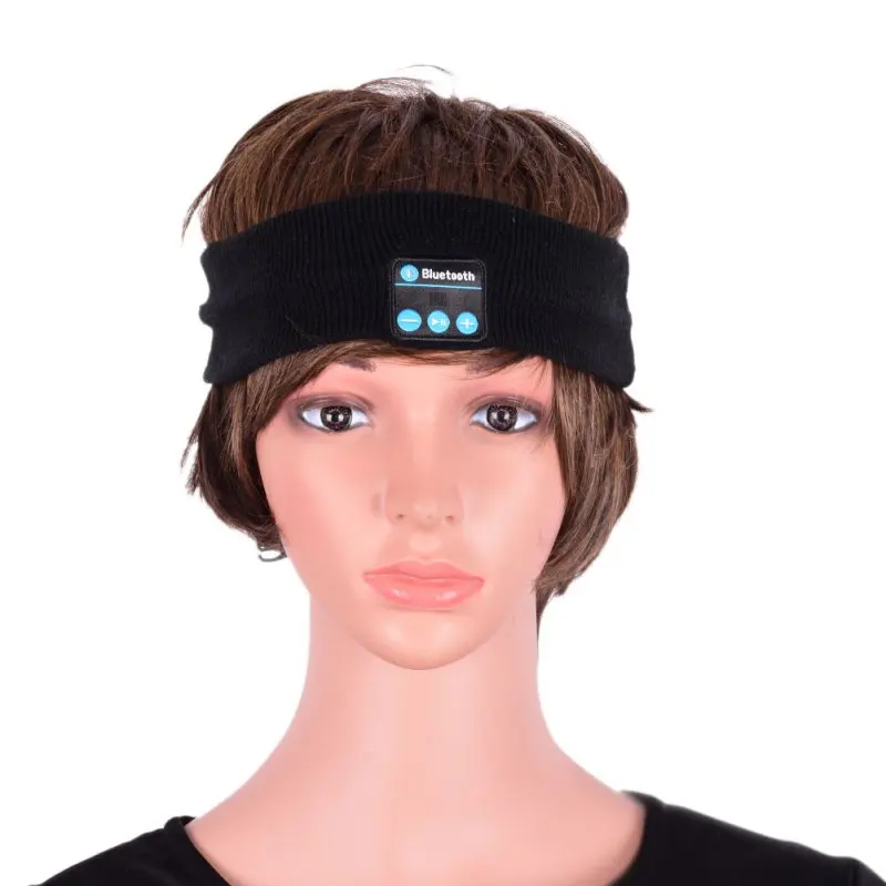 Динамик Bluetooth Музыка головная повязка вязанный головной убор для сна Наушники динамики гарнитуры - Цвет: Черный