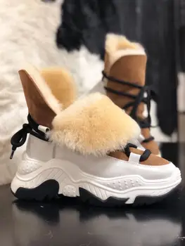 

Genuine Leather Female Snow Boots Winter Boots women flat Plus velvet Ankle boots Non-slip Keep warm wool Women's sneakers