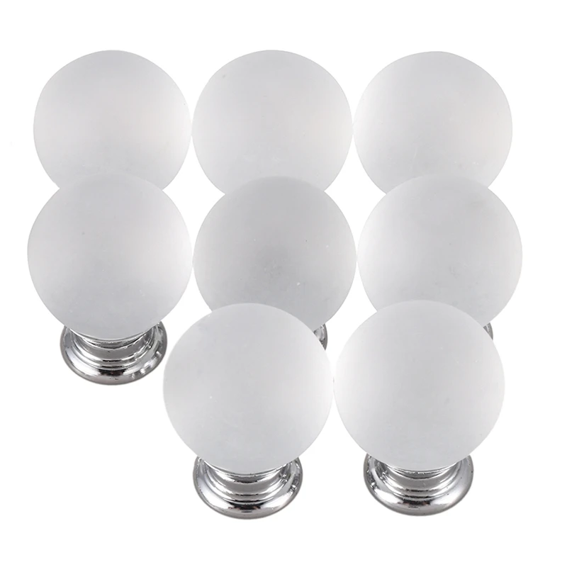 BMBY-8-IN-1 Diameter 30mm Clear Round Ball Crystal Glass Cabinet Knob Cupboard Drawer Pull Handle, Come with 3 Kinds of Screws