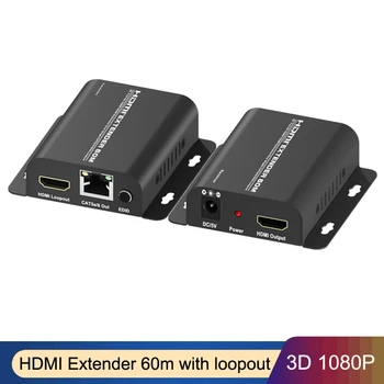 

HDMI Extender Via Cat5e Cat6 RJ45 Ethernet Net Cable 60m Transmitter Receiver TX RX HDMI Splitter Converter with Local Loop-out