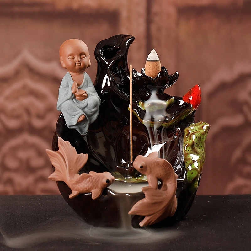 

Backflow Incense Burner Ceramic Small Monk Creative Lotus Ornaments Home Interior Viewing Ornamental Aromatic Furnace