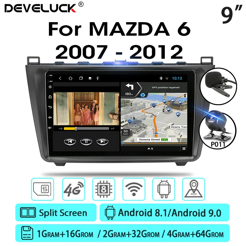 Develuck Android 9 0 2DIN 4G + 64G Автомобильный Радио Аудио мультимедийный плеер для Mazda 6 Rui wing