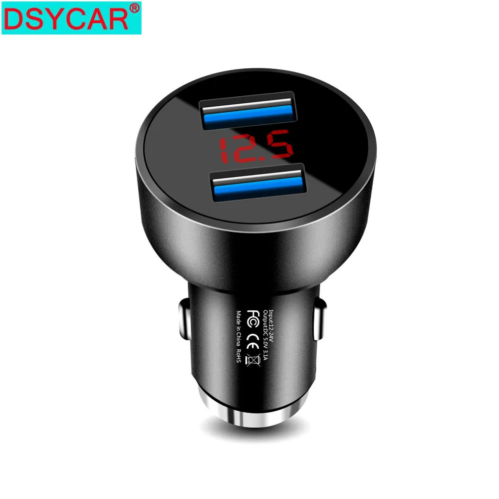 

DSYCAR 5V 3.1A Fast Charging LED Display Car Charger Dual USB Port Mobile Phone Chargers for All Devices IOS Android Smart Phone