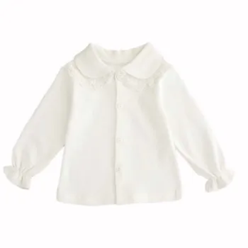 

0-24M Baby Girl Turn-down Collar Long Sleeve Lace Blouse Button Down White Shirt Children's Girls New