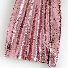 Онлайн, розовое Золотое блестящее платье с коротким рукавом для ночного клуба, рок-н-ролл, панк, сексуальная короткая юбка