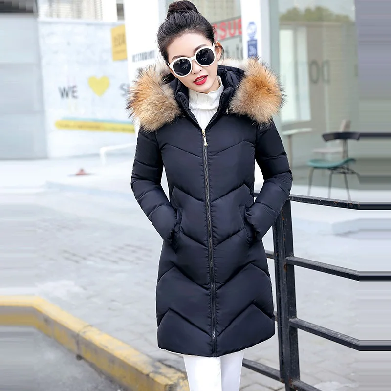 Женское зимнее пальто размера плюс S-6XL с воротником из искусственного меха, Женская парка, длинная верхняя одежда, теплый пуховик, зимняя куртка, Женское пальто, новинка - Цвет: Black 2