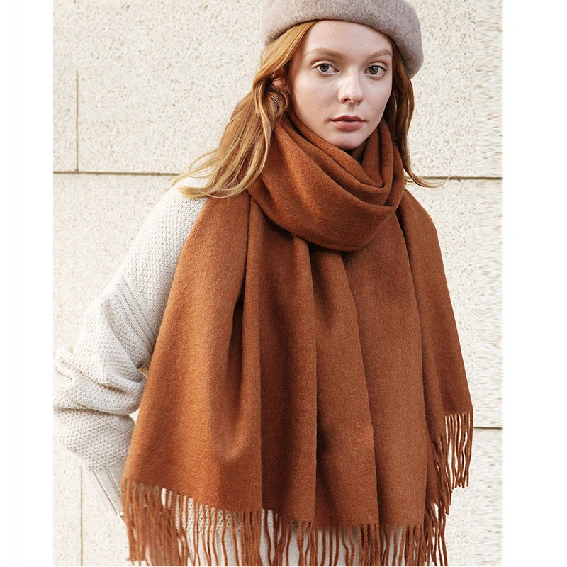 Buy High Quality Cashmere Scarves Women 2019 New Winter Thicken Warm Soft Pashmina Shawls Wraps Solid Female Wool Long Tassel Scarf