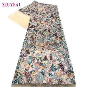 

2020 Sequins Lace Fabrics French Mesh Lace Fabric High Quality Sequence Fabrics Nigerian Net Lace for Wedding Party S550