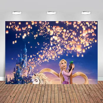 

Tangled Rapunzel Princess Boat Horse Sparkles Castle Palace Backdrop Girls Birthday Party Backgrounds 7x5FT Vinyl