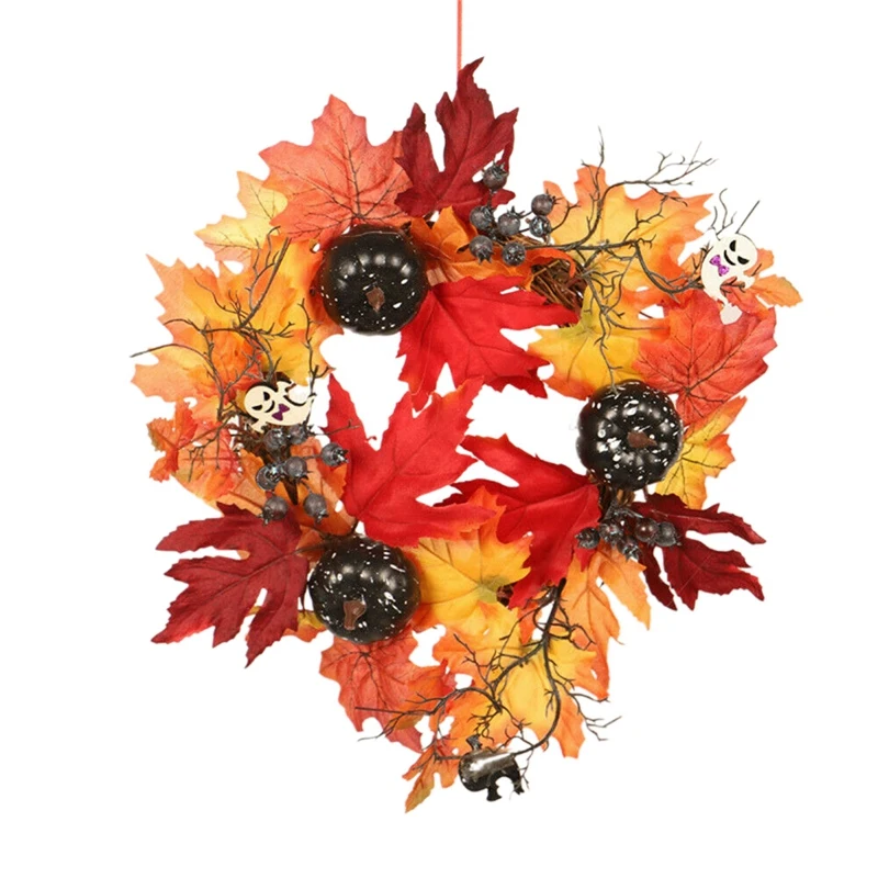 

Fall Autumn Artificial Pumpkin and Maple Leaf Wreath Halloween Thanksgiving Decorations