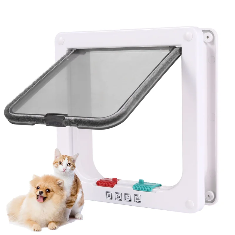 

Cat Flap Door with 4 Way Lock Security Flap Door for Dog Cat Kitten Small Pet Gate Door Kit Cat Door Supplies
