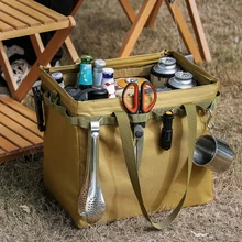 

Portable Folding Tools Storage Bags Large Capacity Oxford Cloth Bag Organizer Box Shopping Handbag For Camping Picnic Universal