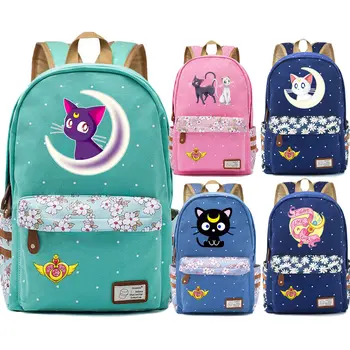 

F3803 Cartoon Kawaii Sailor Moon Luna Cat Children Schoolbag Girls School bag Women Bagpack Teenagers Canvas Lady Femme Backpack
