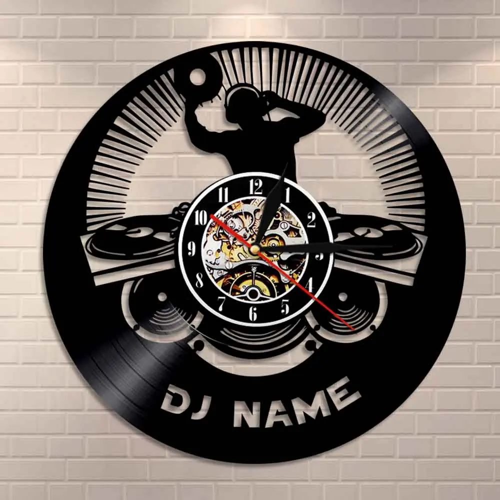 DJ Vinyl Record Clock Custom Modern Personalized Name On The Clock Wall Art 