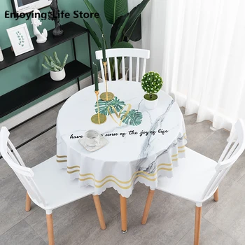 

Thicken Wedding Tablecloth Plant PVC Printing Tablecloth Round Waterproof and Oilproof Table Cover Leaf Printing Tablecloth