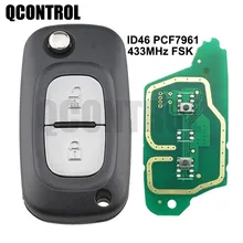 Chave automotiva remota qcontrol, funciona com 2 botões, funciona com renault clio 3 kangoo master modus twingo flip e 434mhz pcf7961
