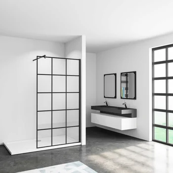 

Black industrial style Fixed panel Display shower screens with square crystal antical 8mm with bar