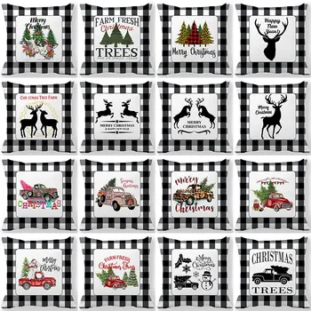 

1Pcs Christmas Deer Tree Pattern Cushion Cover Polyester 45*45cm Decorative Pillowcase New Year Sofa Home Car PillowCover 41036