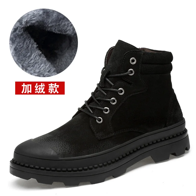 

Hot Selling Winter Worker Boot Men's Genuine Leather Large Size round-Toe Leather Combat Boots plus Cotton Martin Boots