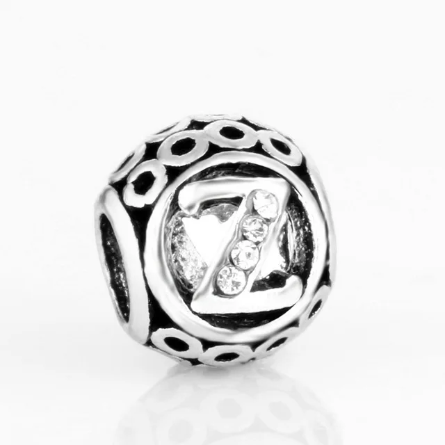 free shipping MOQ 1pc round openwork initial letter alphabet diy bead fit original pandora charms bracelet X004 - Цвет: Z