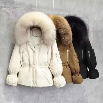 

2019 new Korean version of the East Gate drawstring waist large fur collar thick down jacket women's mid-length winter coat