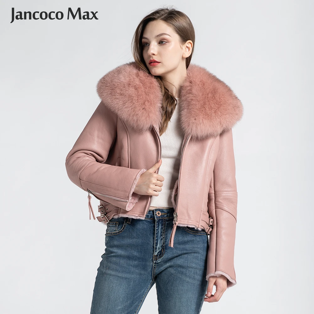 

Women's Genuine Sheepskin Leather Jackets With Real Fox Fur Collar Winter Female Sheep Coat S7559