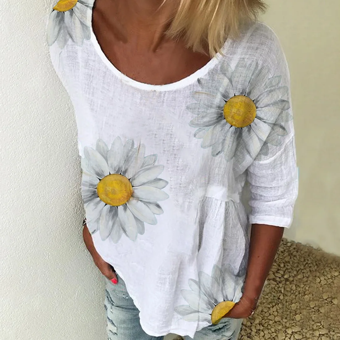 WENYUJH Летняя женская рубашка туника блузка Ретро цветочный принт Camisa Femnininas