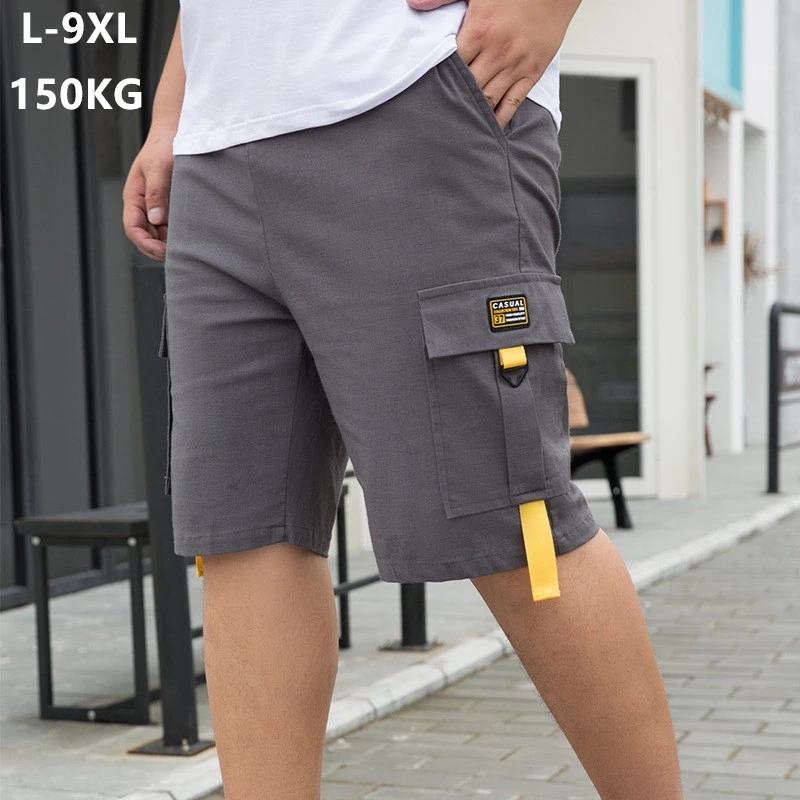 Summer Cargo Shorts For Men Plus Size 6xl 7xl 8xl 9xl 150kg Black Grey