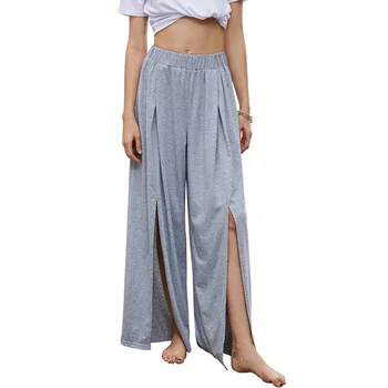 

Big size Casual sash high waist women pants long wide leg pants Split trouser female pant palazzo pants Loose