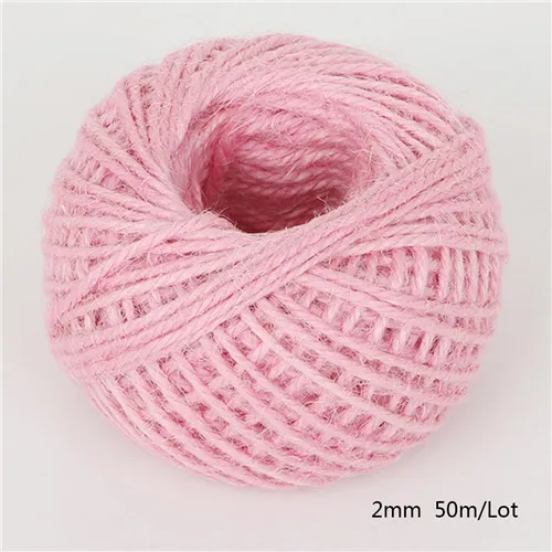 Pink 50 м/рулон диаметр 2 мм лента из мешковины 17 цветов натуральный джутовый шпагат мешочная нить пеньковая веревка упаковка для свадебного подарка шнуры швейная нить - Цвет: Pink