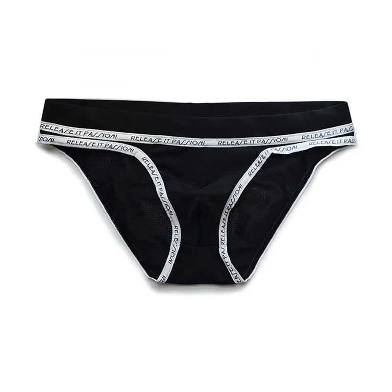 

Men's Underwear Gay Cuecas Masculinas Mesh Breathable Ropa Interior Hombre Letter Underpants Personality Swimming Trunks