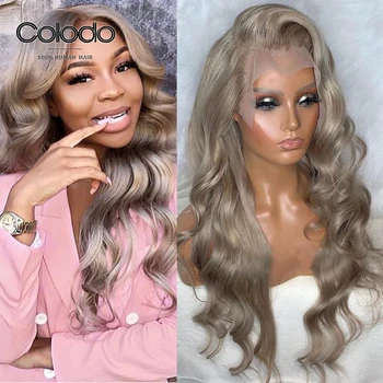 

COLODO Brazilian Remy Orange Red Human Hair Wig Glueless Full Lace Ash Blonde Wig Transparent Lace Front Wigs with Baby Hair