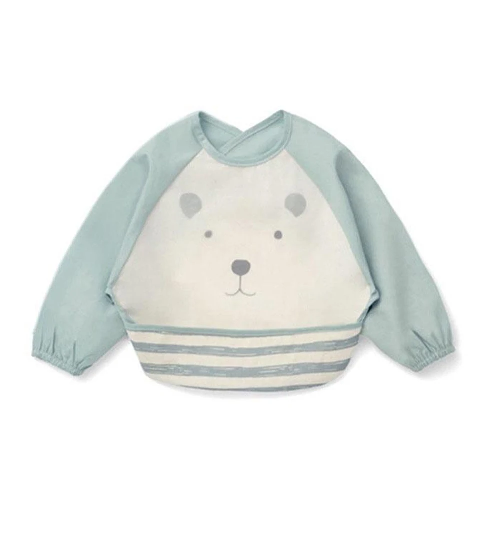Green polar bear Милые Мультяшные животные водонепроницаемые детские нагрудники красочные детские нагрудники полный рукав нагрудники детский передник с длинными рукавами комбинезон нагрудники для кормления - Цвет: Green polar bear