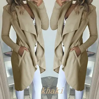 

2019 Newest Hot Womens Chunky Fashion Open Front Pocket Trench Coat Long Midi Trench Tops Autumn Winter Trench Femme Cardigan