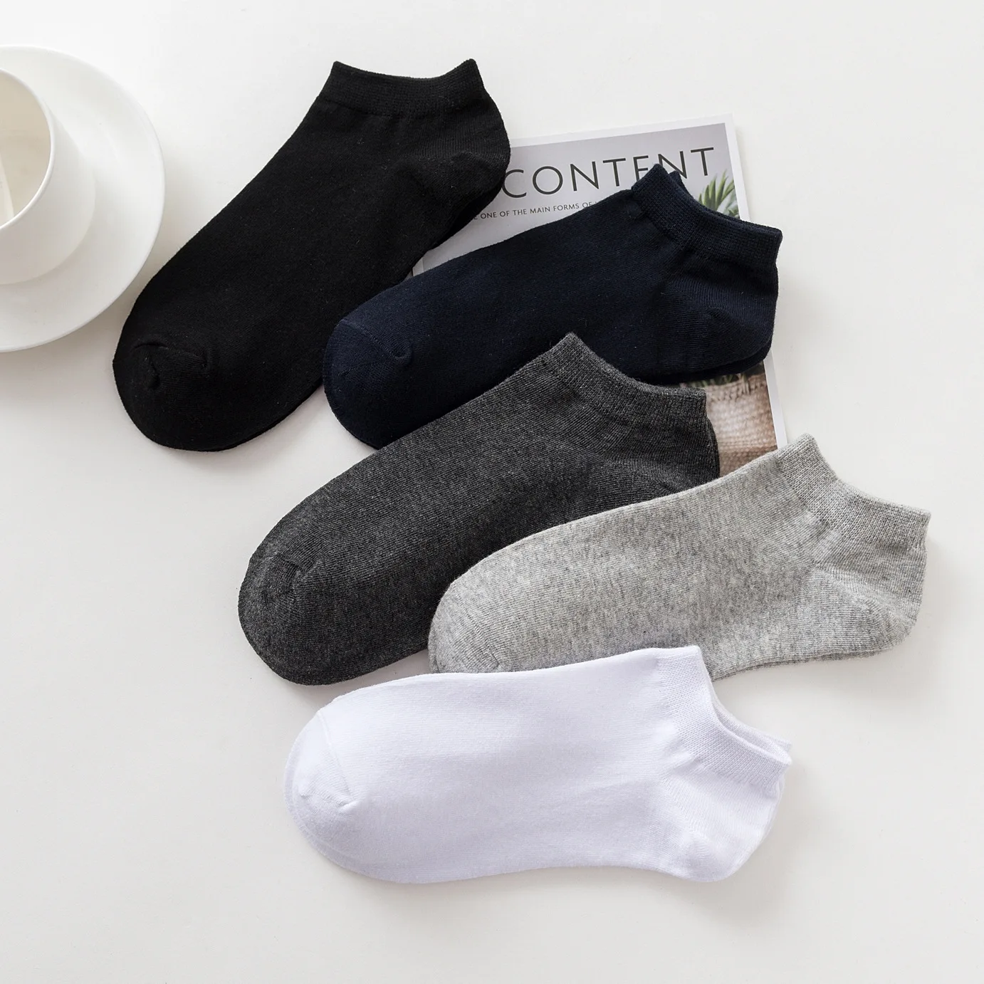 5 Pairs Spring Summer Shallow Invisible Men Ankle Socks Pure Color Non-Slip Cotton Comfortable Breathable All Code Fashion