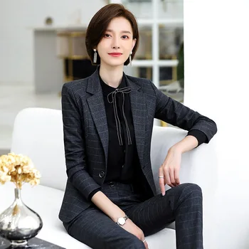 

Business suit for women Plaid Formal Pants Suit Office Lady Uniform Designs For Women Business High Quality Suits Work Clothing
