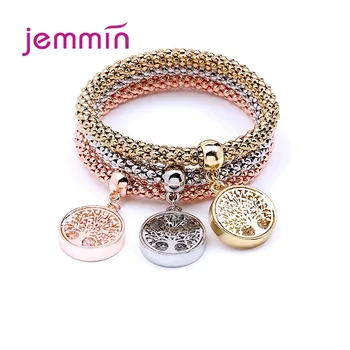

3pcs/set Crystal Tree Charm Bracelets Gold Silver Colors Chains Popcorn Chain Bracelets Fashion Jewelry or Women Girl Party Gift