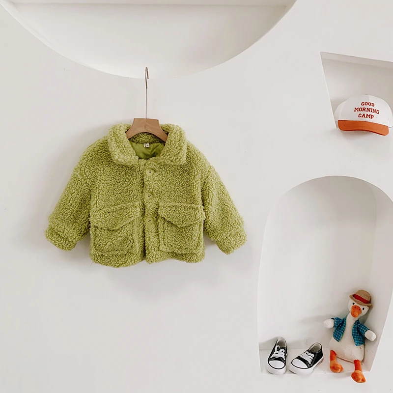 Dolmidol/ теплое однотонное пальто HOTHOT для маленьких мальчиков и девочек из овечьей шерсти плотная теплая детская верхняя одежда в Корейском стиле