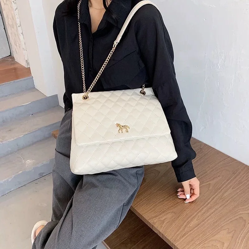 

2020 Fashion Bag Single Shoulder Crossbody Chain Bag Fashion Solid Color Diamond Lattice Pattern Large Size Women Handbag