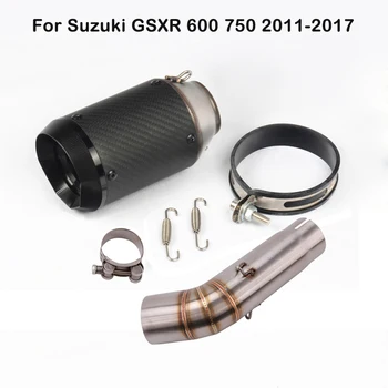 Slip for Suzuki GSXR 600 750 2011-2017 Motor Exhaust Muffler Tips Short Carbon Fiber Mid Link Connect Pipe System